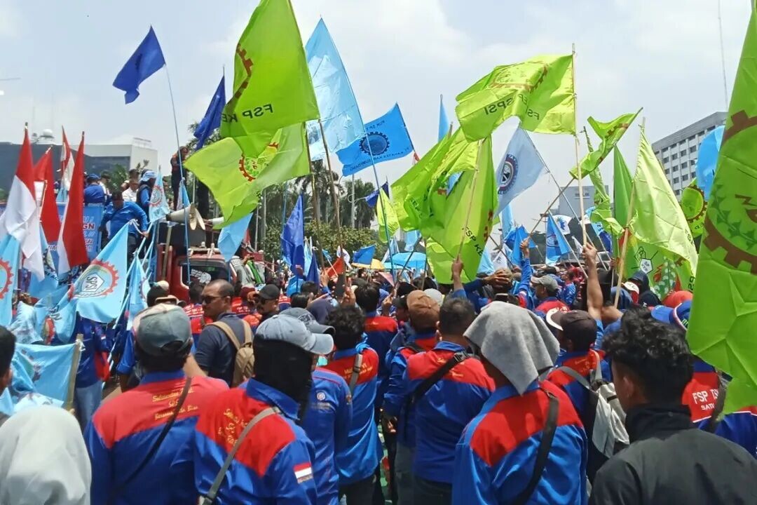 Ilustrasi demo buruh di Jakarta.