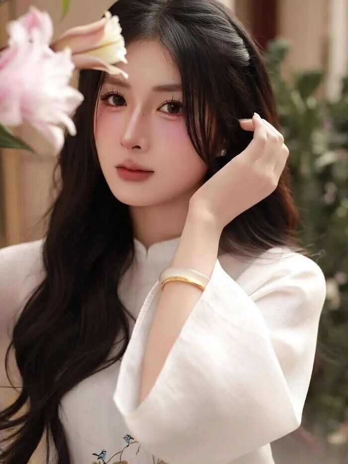 Trong kh&ocirc;ng kh&iacute; rộn r&agrave;ng của những ng&agrave;y gi&aacute;p Tết, Quỳnh Alee đ&atilde; chọn cho m&igrave;nh t&agrave; &aacute;o d&agrave;i trắng tinh kh&ocirc;i với điểm nhấn l&agrave; những họa tiết hoa th&ecirc;u tay tinh tế. (Ảnh: IGNV)