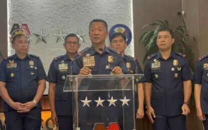 <p><strong>NO DIRECT THREAT.</strong> Philippine National Police chief Gen. Jose Melencio Nartatez Jr. speaks at a press conference at Camp Crame on Monday (March 2, 2026). He said they have detected no direct threat to the country despite fears of spillover violence from the ongoing conflict in the Middle East. <em>(PNA photo by Lloyd Caliwan)</em></p>