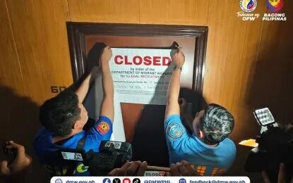 <p><strong>PADLOCKED.</strong> The Department of Migrant Workers personeel shut down an alleged illegal recruitment agency in Binondo, Manila on Tuesday (March 31, 2026). The operation was part of the DMW’s intensified campaign against labor trafficking and recruitment scams targeting Filipinos looking for overseas jobs. <em>(Photo from DMW)</em></p>