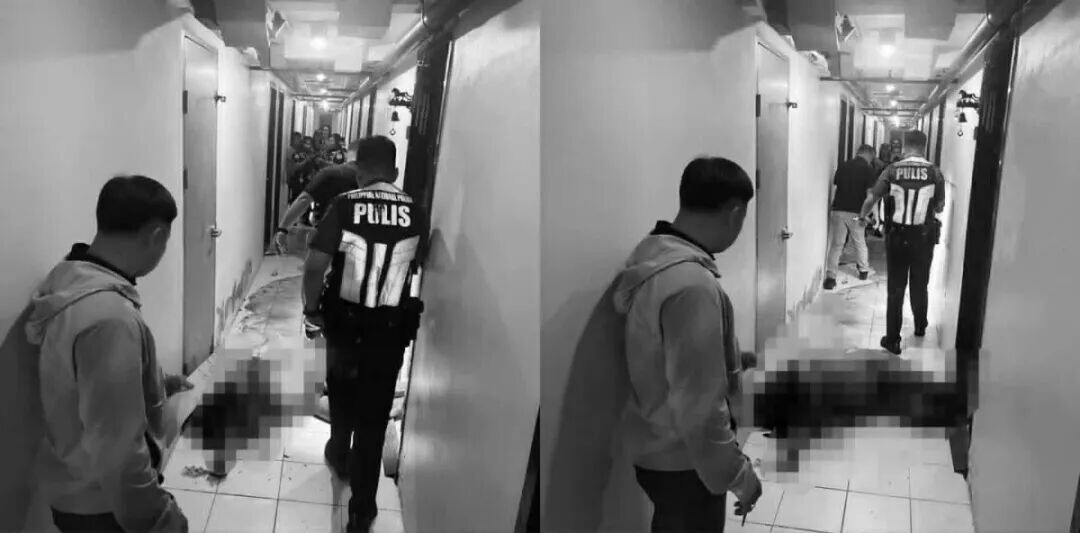 在马尼拉汤都区一栋公寓楼的8楼走廊里，一名浑身是血、赤身裸体的男子被发现躺在地上。此前，该公寓楼发生暴力事件，造成两名男子死亡。