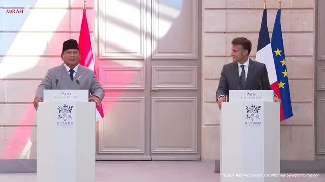 Presiden Prabowo memberikan pidato usai disambut oleh Presiden Perancis Emmanuel Macron di Istana Elysee, Paris, Prancis, Kamis (28/5/2026). Foto: YouTube/ Sekretariat Presiden