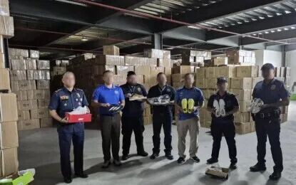 <p><strong>FAKE</strong>. Authorities from the Criminal Investigation and Detection Group and Bureau of Customs show some of the fake items seized from a Chinese-owned warehouse in Barangay Alapan II-A, Imus City, Cavite on Aug. 3, 2026. The items, worth around PHP700 million, were turned over to the BOC for documentation and proper disposition<em>. (Photo courtesy of CIDG)</em></p>