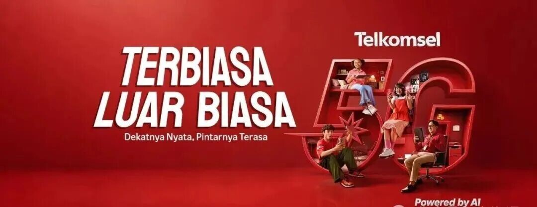 可能是一张懒猴的插图，配文是&ldquo;Telkomsel TERBIAMUAR BIAS Closeness Real, Smartness Real, Smartness Feels Powered by AI AI by&rdquo;。