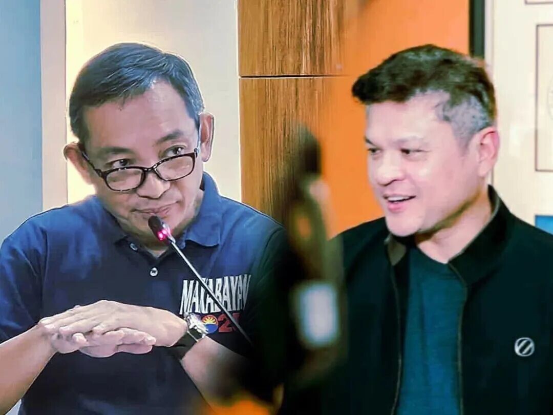 ACT 教师党名单众议员 Antonio Tinio（左）、达沃市第一众议员 Paolo &ldquo;Pulong&rdquo; Duterte（《马尼拉公报》、Facebook；人工智能演绎）